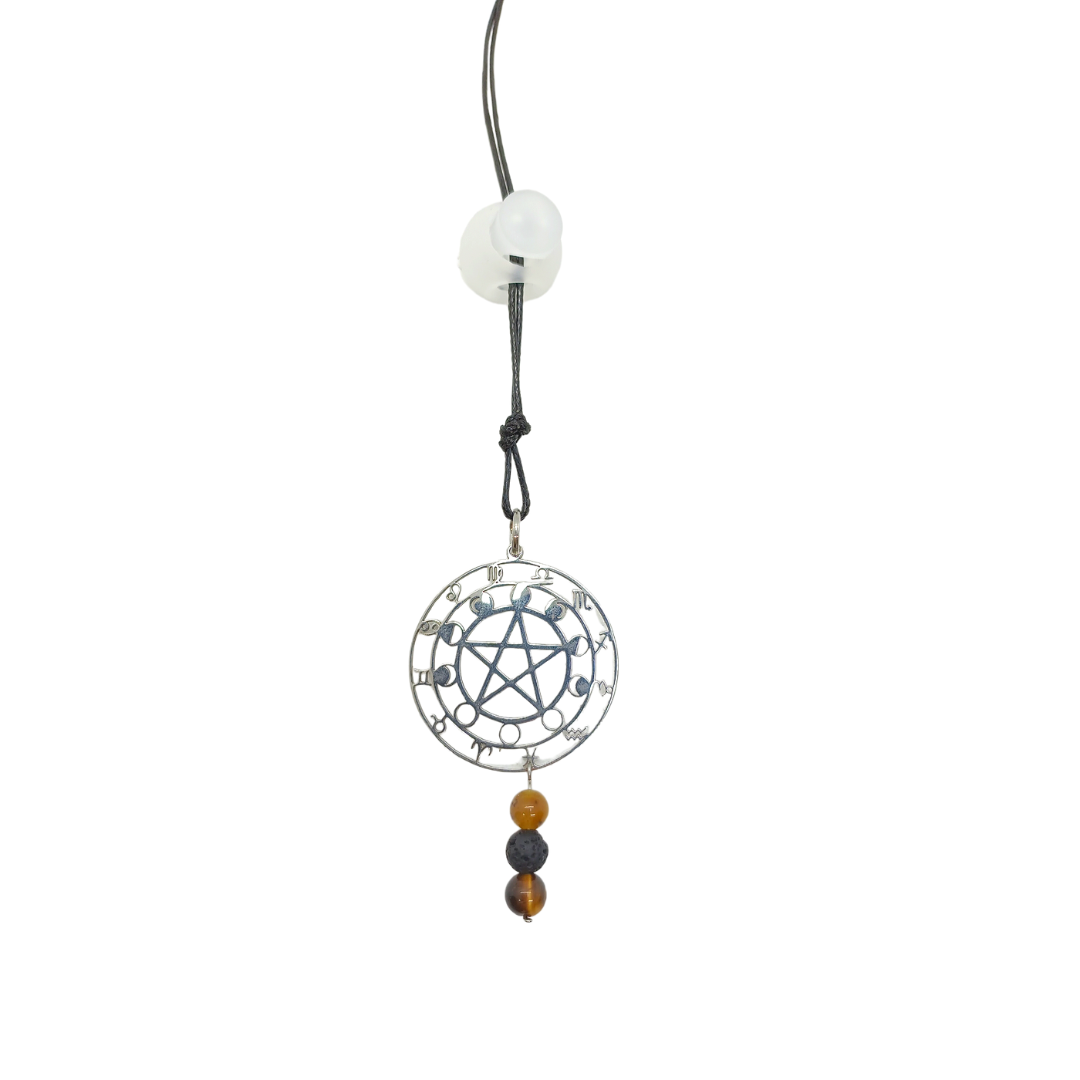 Bijou de rétroviseur - Pentacle, signes astrologiques et Oeil de tigre
