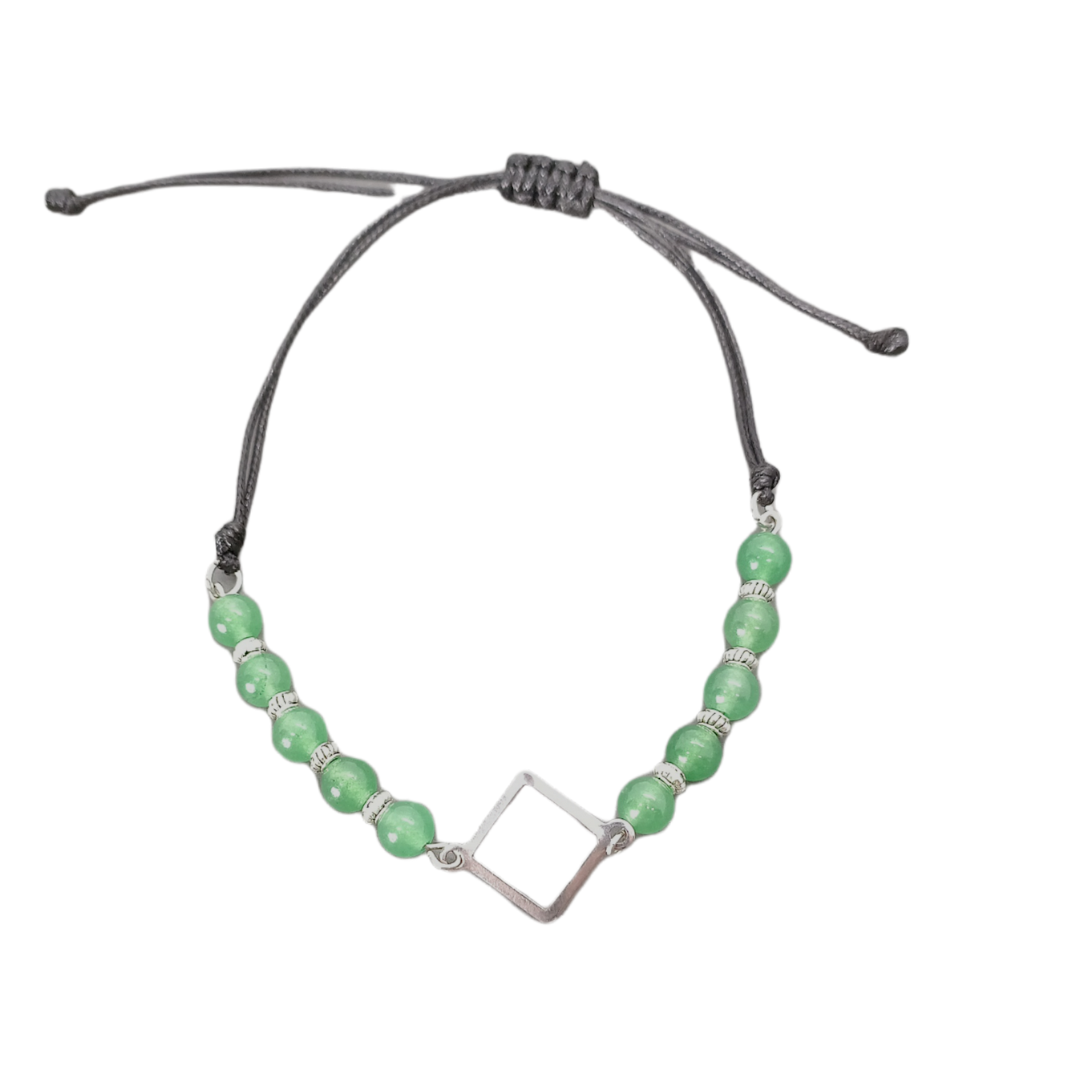Bracelet de cheville macramé - Aventurine verte et symbole carré