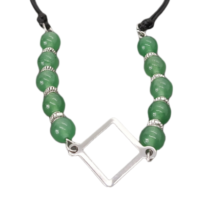 Bracelet de cheville macramé - Aventurine verte et symbole carré