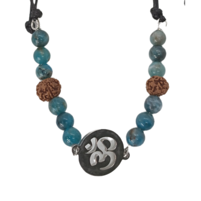 Bracelet de cheville macramé - Apatite, Ôm et Rudraksha