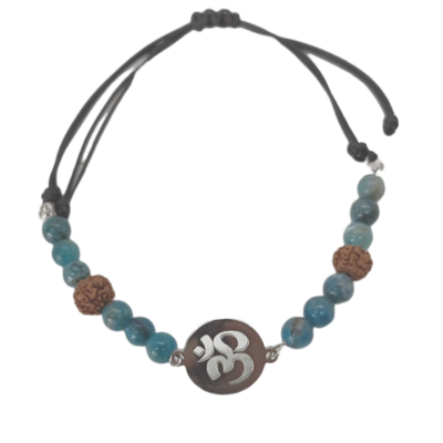 Bracelet de cheville macramé - Apatite, Ôm et Rudraksha