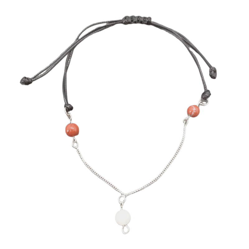 Bracelet de cheville macramé - Jaspe rouge et Quartz inclusion tourmaline