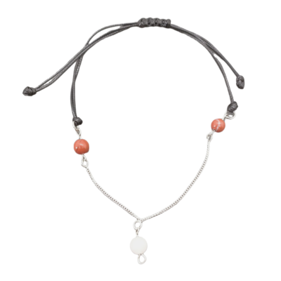 Bracelet de cheville macramé - Jaspe rouge et Quartz inclusion tourmaline