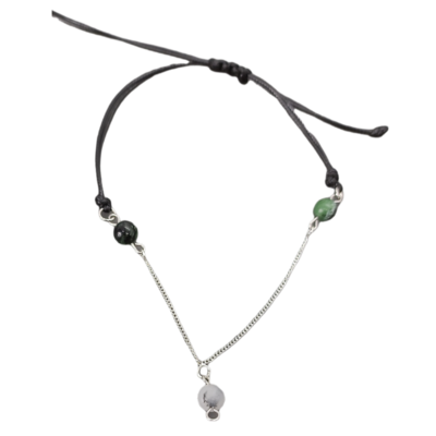 Bracelet de cheville macramé -Rubis sur zoïsite et Quartz inclusion tourmaline