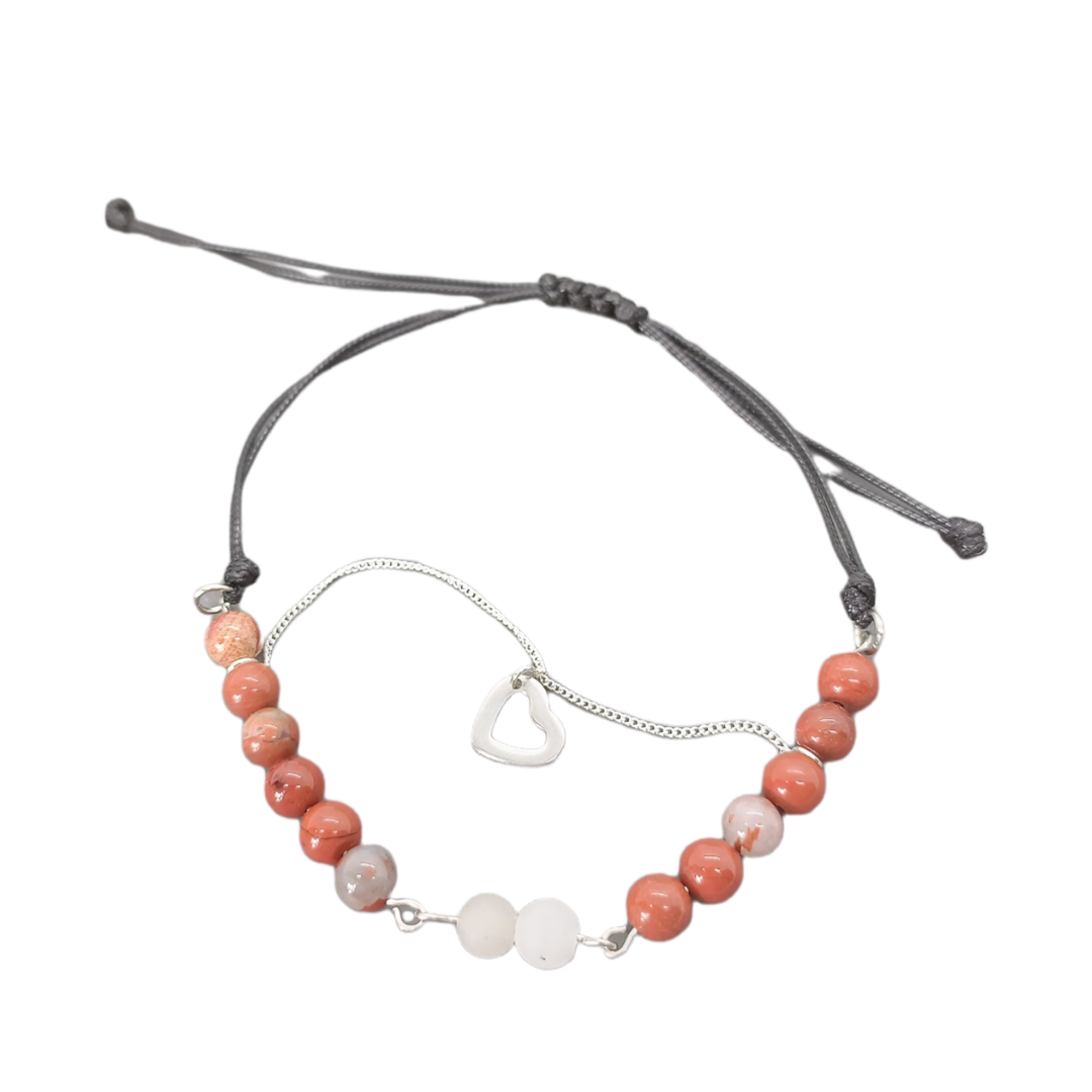 Bracelet de cheville macramé - Jaspe rouge , Quartz tourmaline et petit coeur