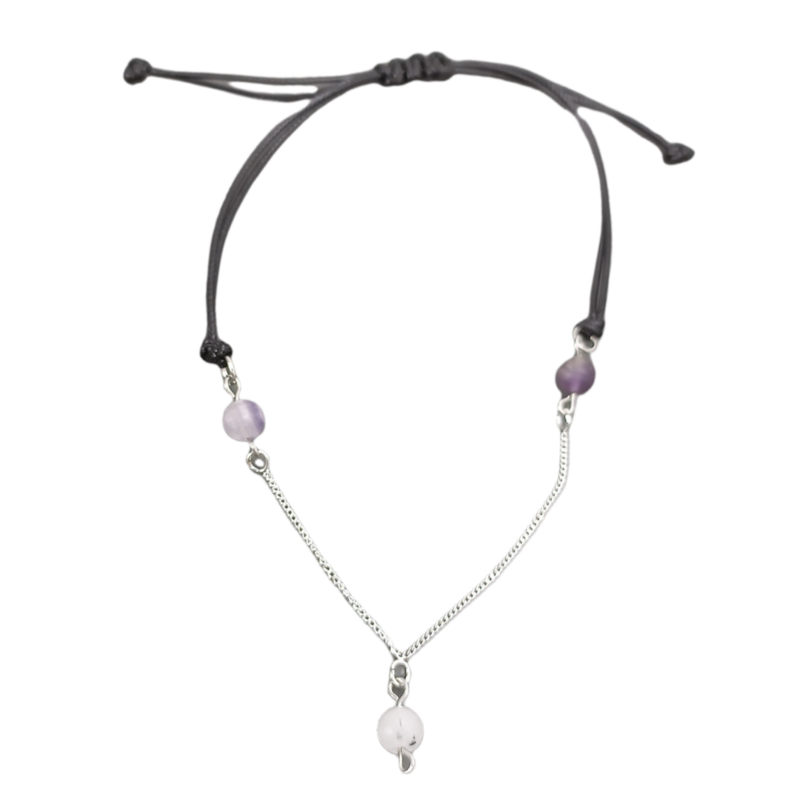 Bracelet de cheville macramé -Améthyste et Quartz inclusion tourmaline