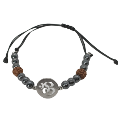 Bracelet de cheville macramé - Hématite, Ôm et Rudraksha