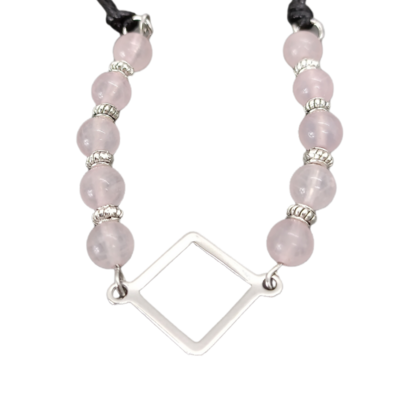 Bracelet de cheville macramé - Quartz rose et symbole carré