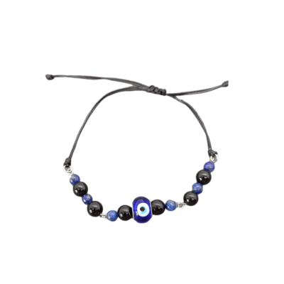 Bracelet de cheville macramé - Tourmaline, Lapis-Lazuli et oeil turc