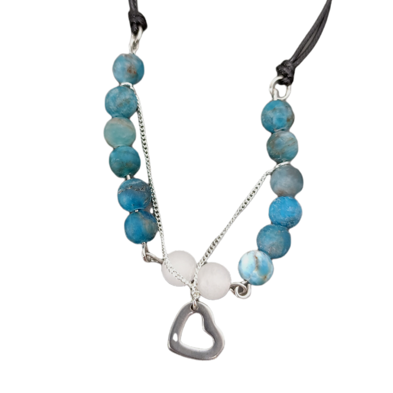 Bracelet de cheville macramé - Apatite , Quartz tourmaline et petit coeur