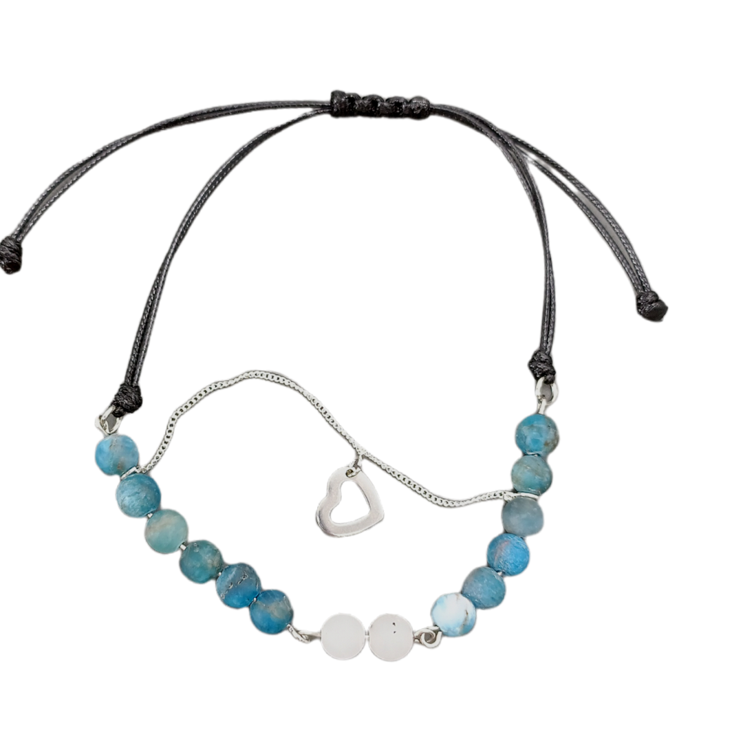 Bracelet de cheville macramé - Apatite , Quartz tourmaline et petit coeur