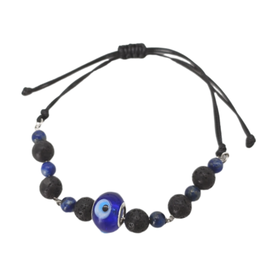 Bracelet de cheville macramé - Pierre de lave, Lapis-Lazuli et oeil turc