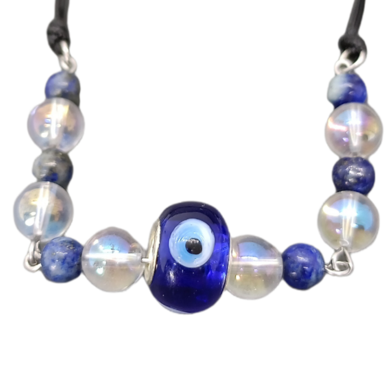 Bracelet de cheville macramé - Angel-Aura, Lapis-Lazuli et oeil turc