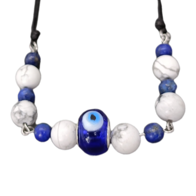 Bracelet de cheville macramé - Howlite, Lapis-Lazuli et oeil turc