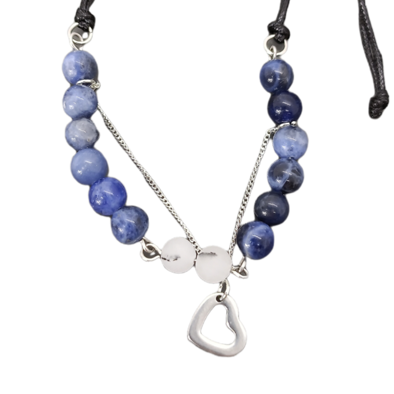 Bracelet de cheville macramé - Sodalite , Quartz tourmaline et petit coeur