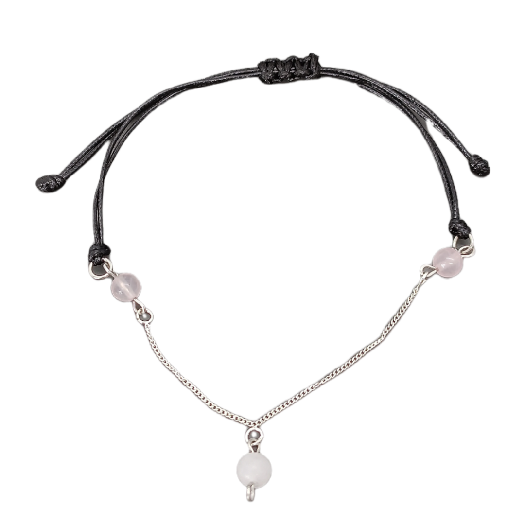 Bracelet de cheville macramé - Quartz rose et Quartz inclusion tourmaline