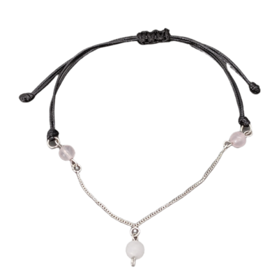 Bracelet de cheville macramé - Quartz rose et Quartz inclusion tourmaline