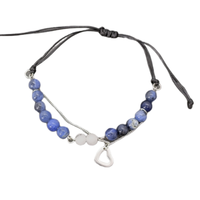 Bracelet de cheville macramé - Sodalite , Quartz tourmaline et petit coeur