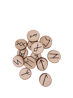 Set de runes noires en rondelles de bois
