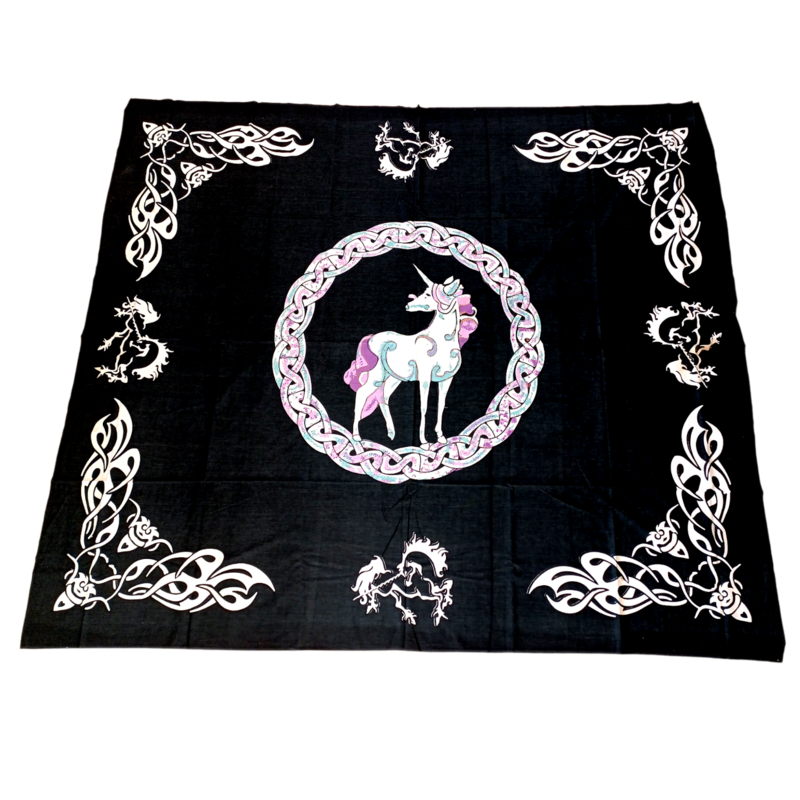 Tenture Licorne et noeuds celtiques noire - 220 x 240 cm