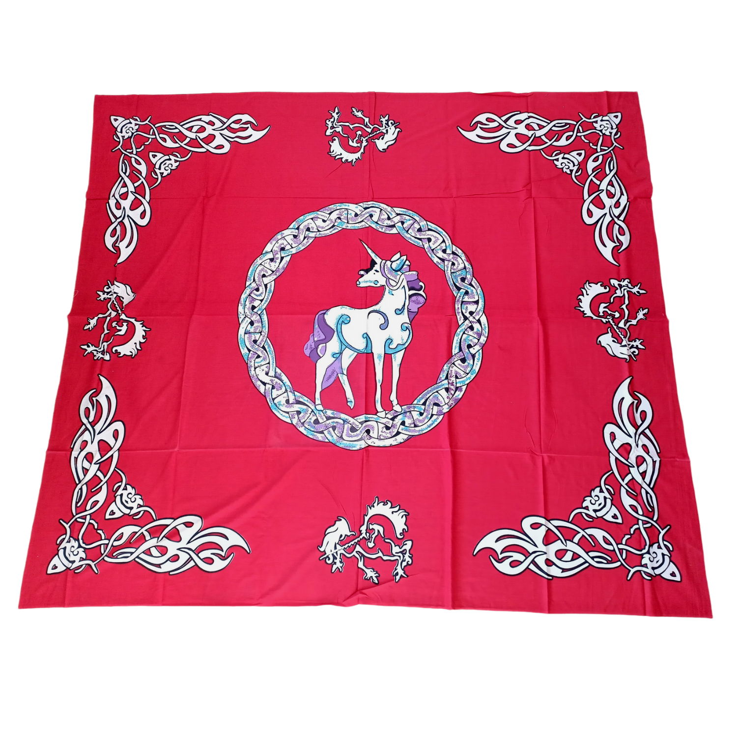 Tenture Licorne et noeuds celtiques rouge- 220 x 240 cm