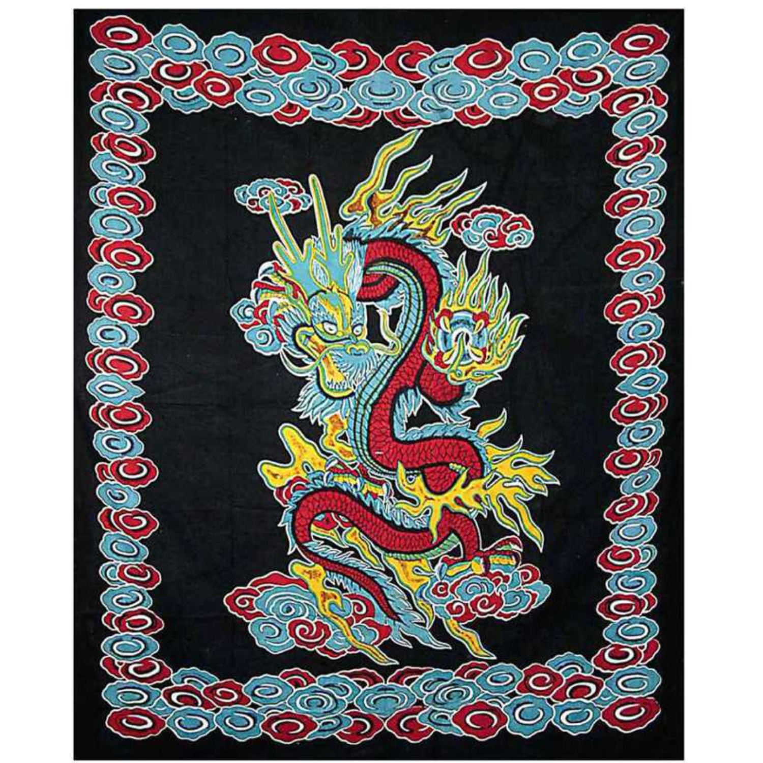 Tenture Dragon chinois sur fond noir- 220 x 240 cm