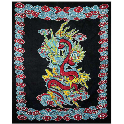 Tenture Dragon chinois sur fond noir- 220 x 240 cm