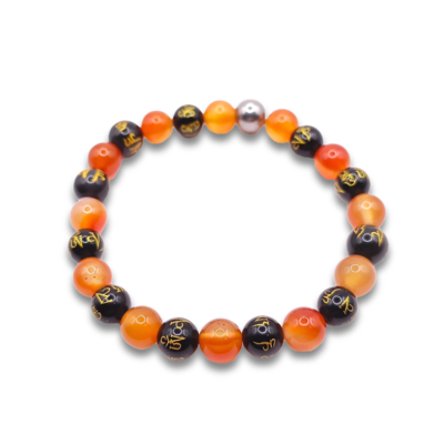 Bracelet Cornaline et Obsidienne sculptée