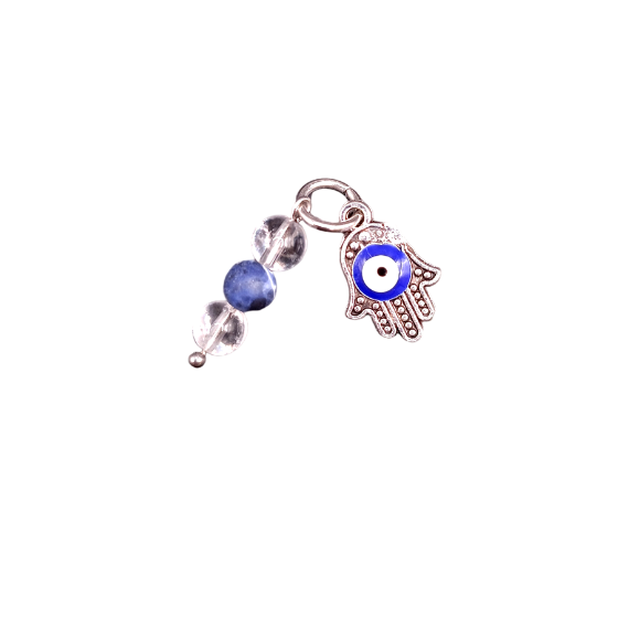 Médaille pour animal - Sodalite, Cristal de roche et Main de Fatima