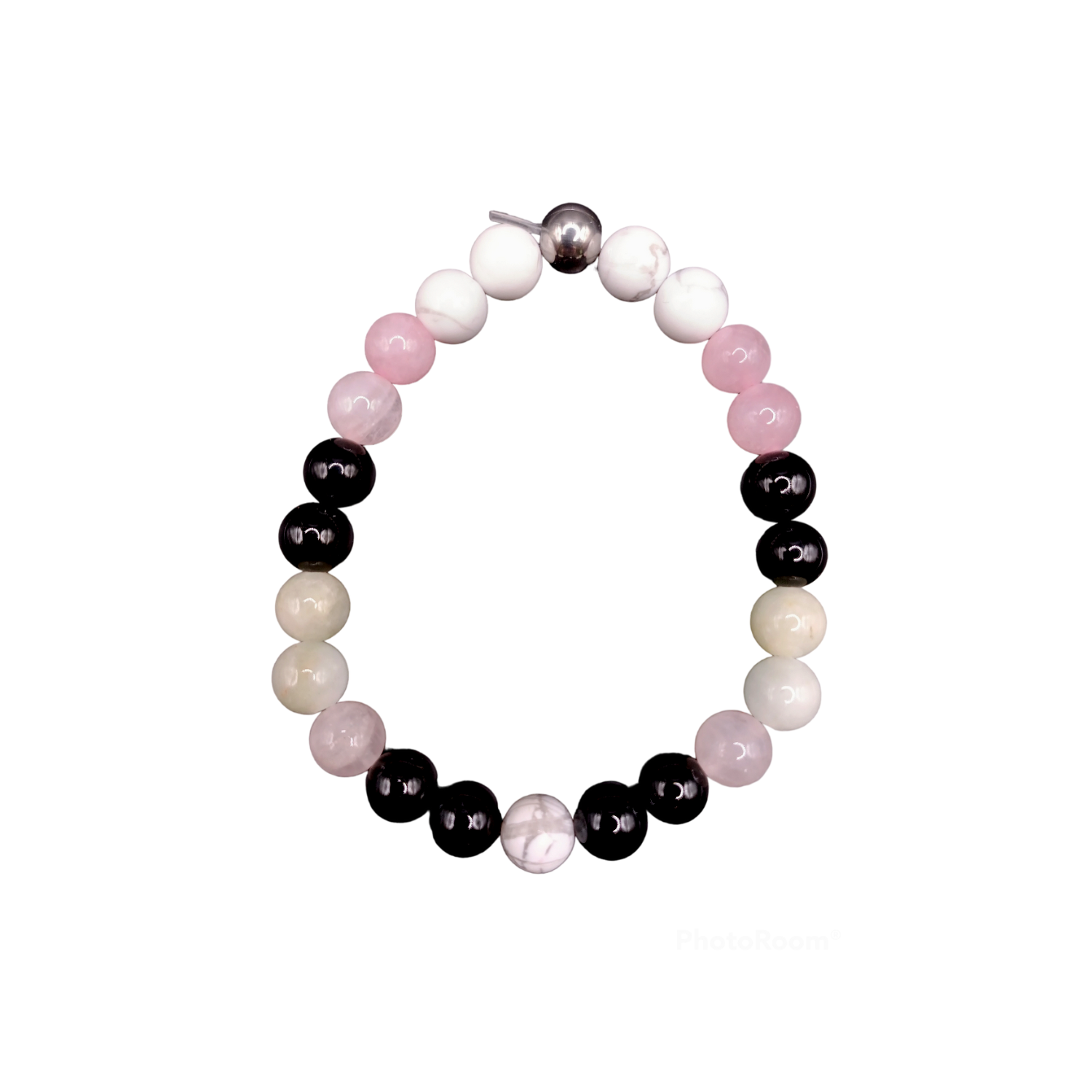 Bracelet Instant présent / Sérénité, 8 mm - Magnésite, Quartz rose, Tourmaline, Aigue-marine