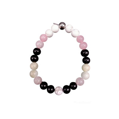 Bracelet Instant présent / Sérénité, 8 mm - Magnésite, Quartz rose, Tourmaline, Aigue-marine