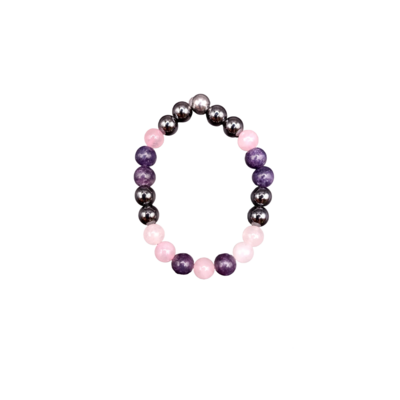 Bracelet Grossesse, 8 mm - Hématite, Quartz rose, Lépidolite