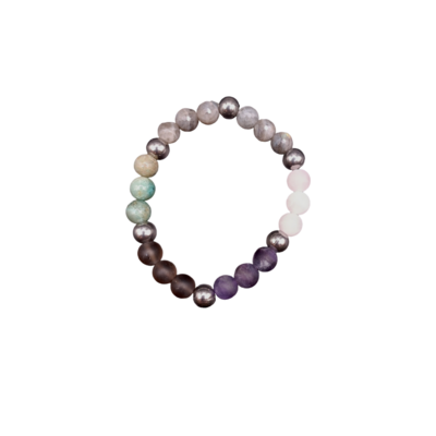 Bracelet Stop tabac, 8 mm - Quartz rose, Quartz fumé, Améthyste, Chrysocolle, Labradorite facettée