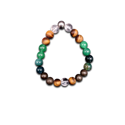Bracelet chance, abondance, prospérité - Agate mousse, Aventurine, Pyrite, Cristal de roche, Oeil-de-tigre