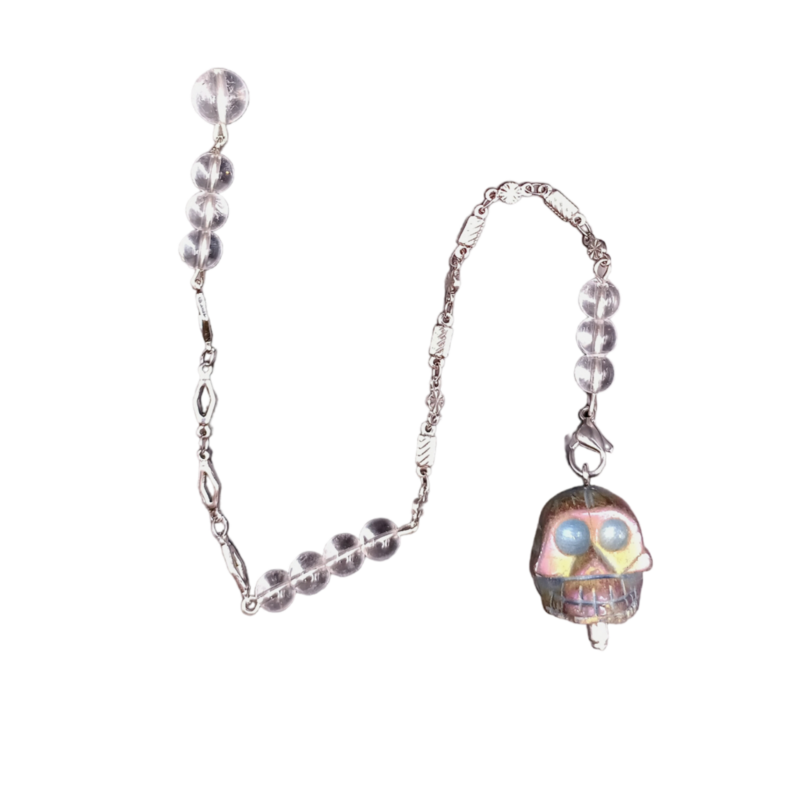 Pendule Tête de Mort - Pyrite teintée, Cristal de roche