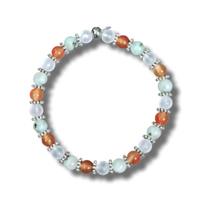 Bracelet - Cornaline, Cristal de roche, Jaspe Kiwi