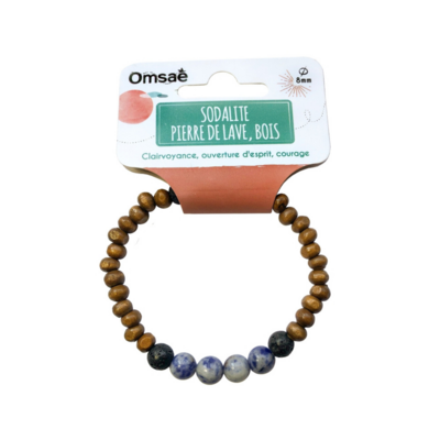 Bracelet bois Sodalite et Pierre de lave