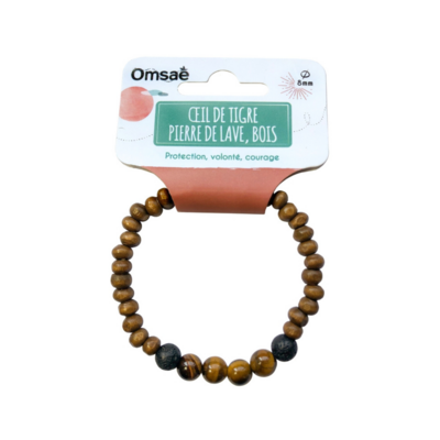 Bracelet bois, Oeil-de-tigre et Pierre de lave