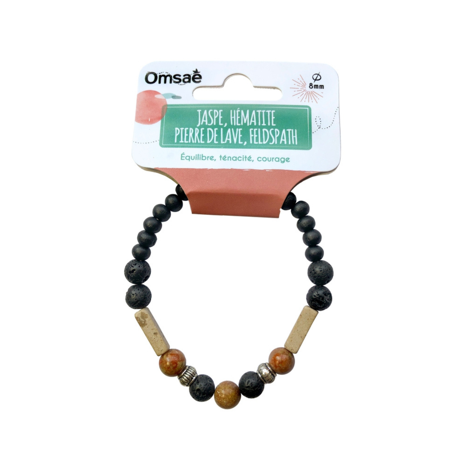 Bracelet Jaspe, Hématite, Pierre de lave et Feldspath