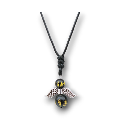 Collier Ange et perles d&#39;Obsidienne sculptée