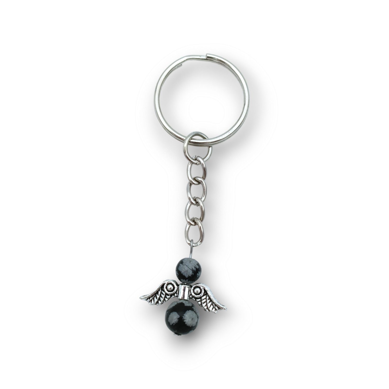 Porte-clés ange - Obsidienne flocon de neige