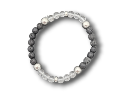 Bracelet Cristal de roche et Pierre de lave