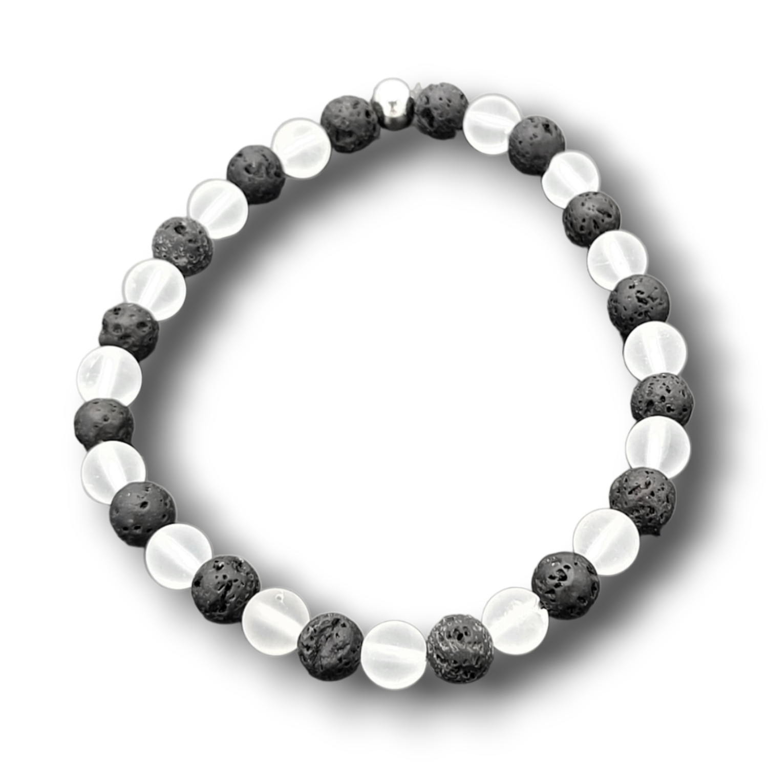 Bracelet Cristal de roche mat et Pierre de lave