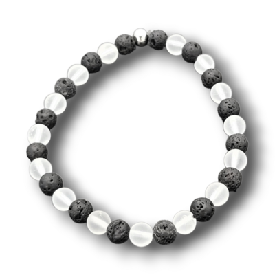 Bracelet Cristal de roche mat et Pierre de lave