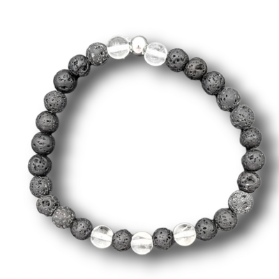 Bracelet Cristal de roche et Pierre de lave