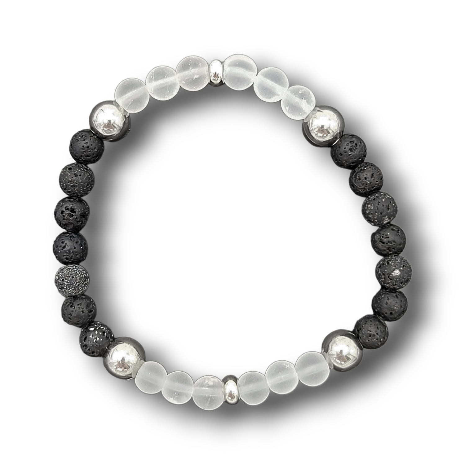 Bracelet Cristal de roche mat et Pierre de lave