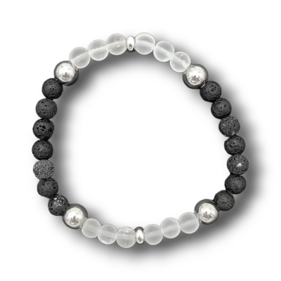 Bracelet Cristal de roche mat et Pierre de lave