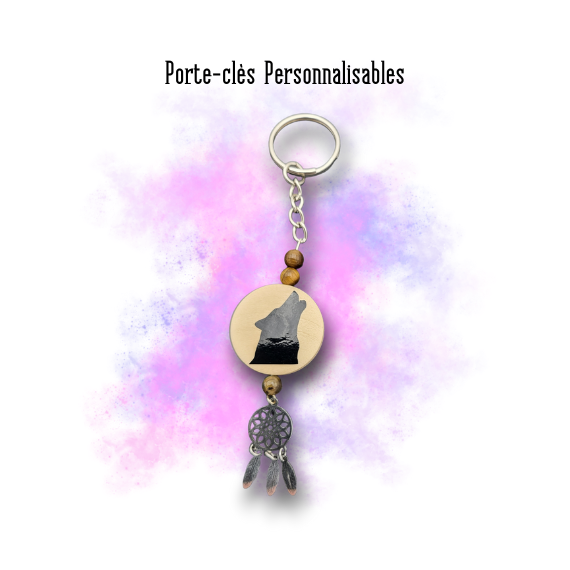 Porte-clés Loup hurlant personnalisable