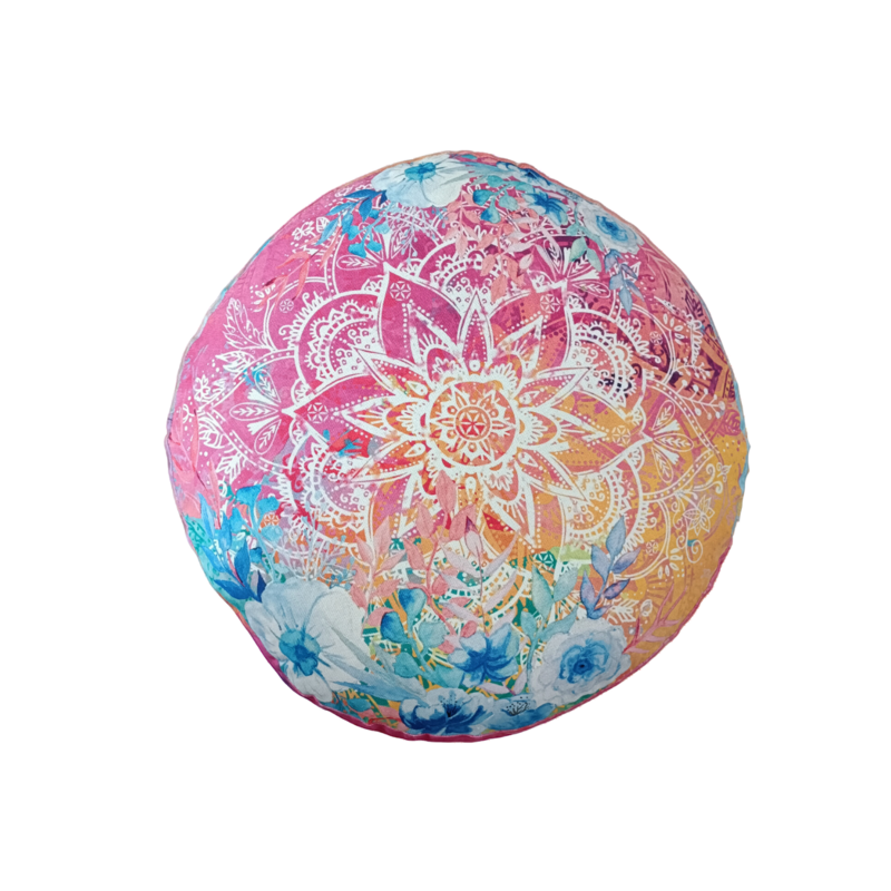 Coussin de méditation fleurs bleues et roses