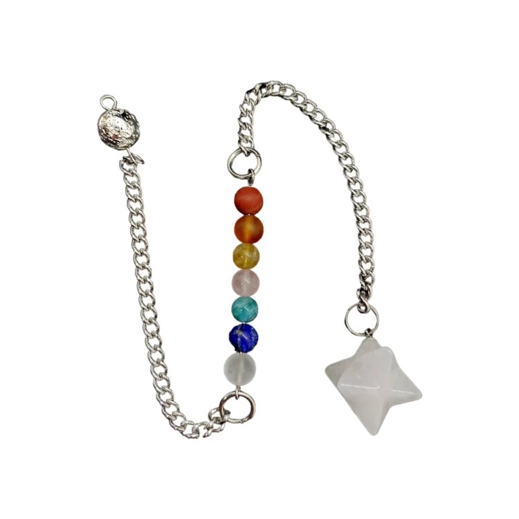 Pendule Merkabah - Cristal de roche et 7 Chakras